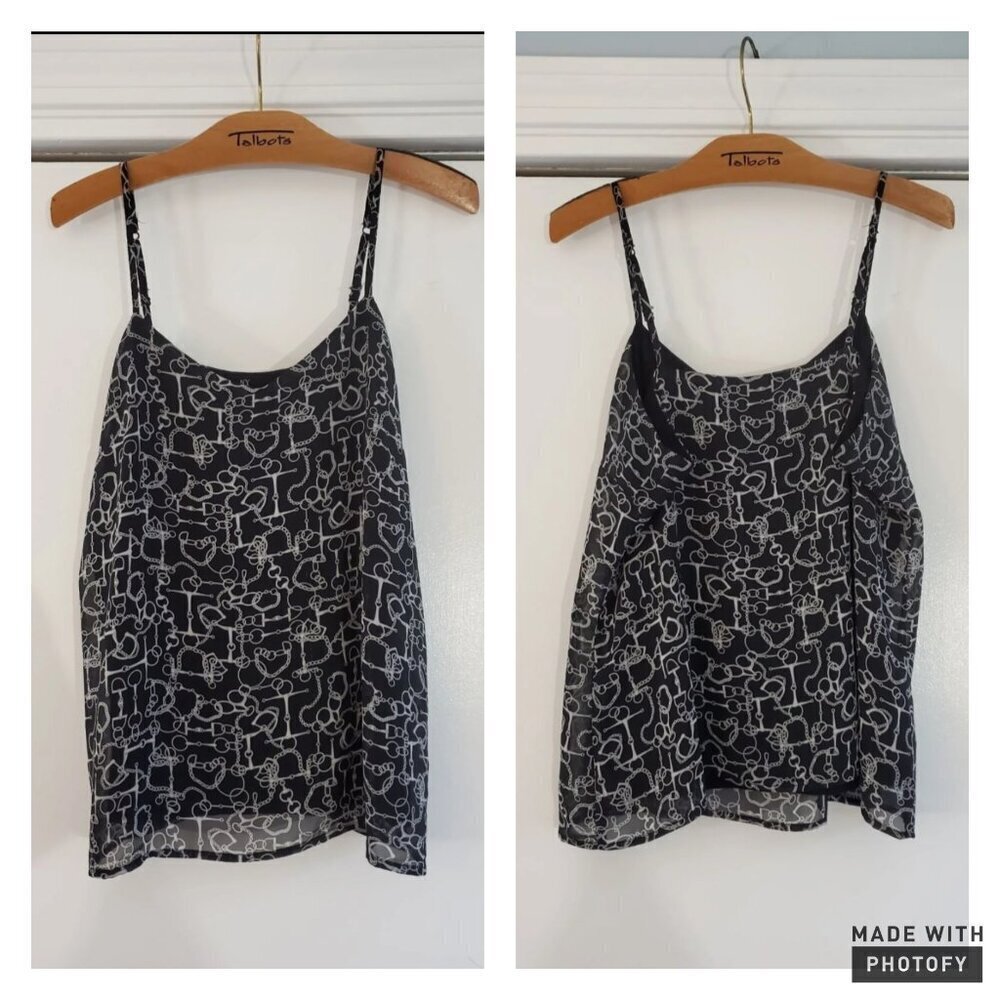 New York & Company Black & White Chain Link Print Camisole Blouse S V-Neck - Picture 4 of 10